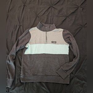 PINK Victoria's Secret Charcoal and Light Blue Zip-Up Sweater